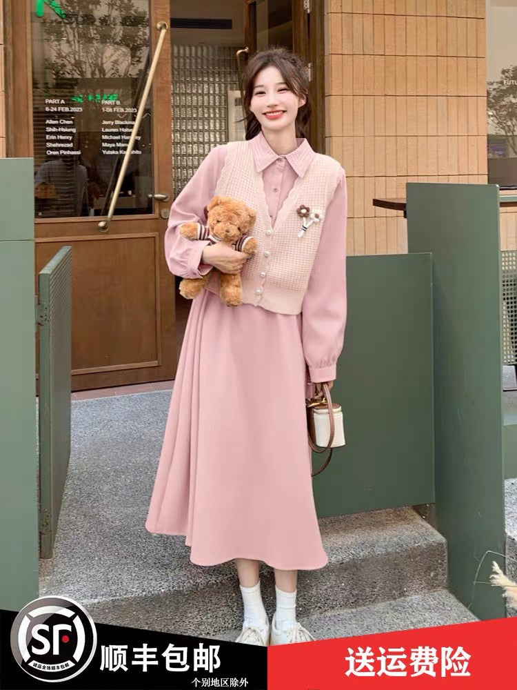 Pink dress suit for spring and autumn women 2023 new Korean style gent Lee Nhi Boutique Pink dress suit for spring and autumn women 2023 new Korean style gent Lee Nhi Boutique