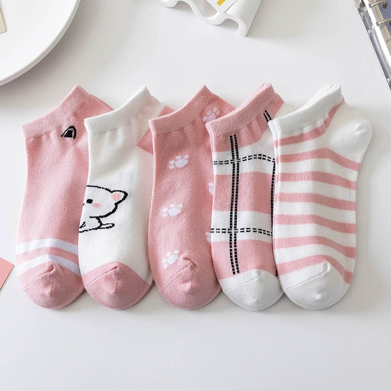 Socks women summer mesh breathable short socks women white Korean cartoon boat socks women low top sports college style all-match