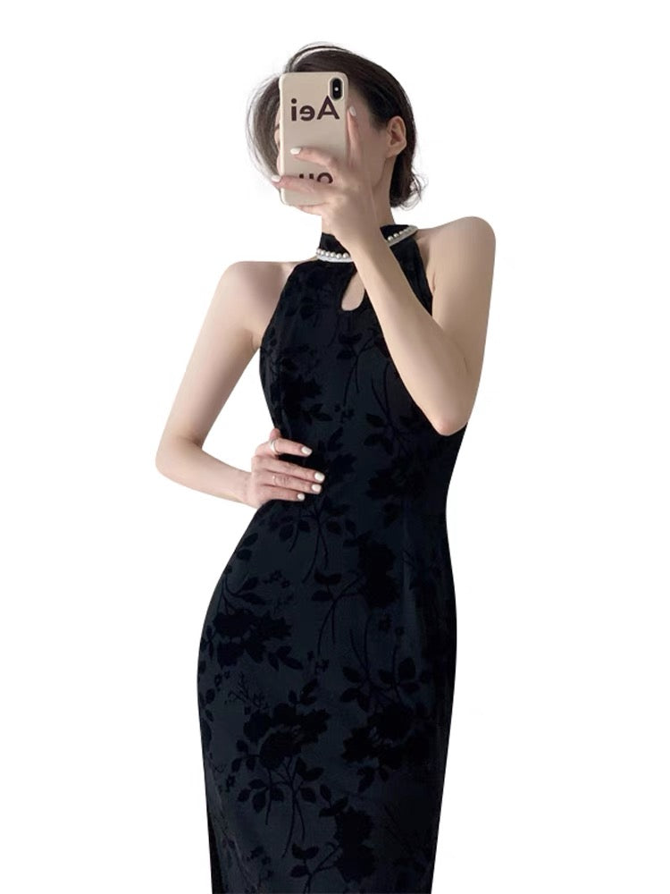 Autumn cheongsam improved long-sleeved dress women's two-piece new French slimming slim temperament fashion suit skirt D9294