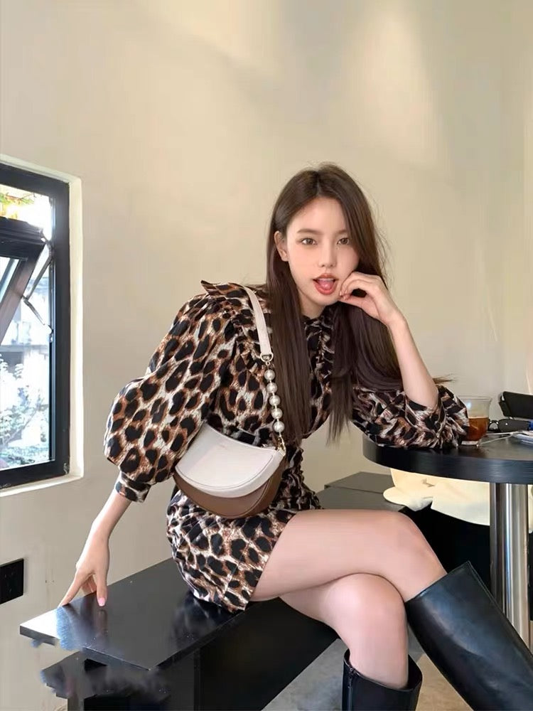 2023 New Sweet and Spicy Style Sexy Leopard Print Fashion Design Temperament Royal Sister Style Slimming Hip-packing Korean Style Dress (D9883)