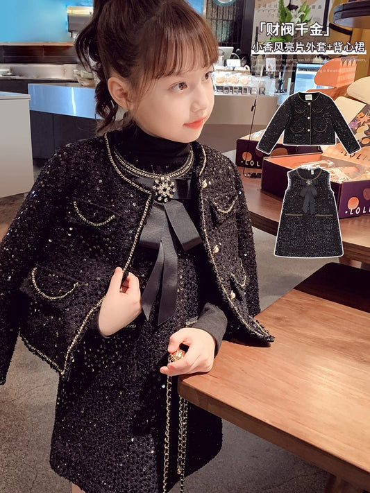 Girls' small fragrant style suit skirt autumn and winter 2023 new fashionable children's Internet celebrity suit skirt little girl fashionable two-piece set