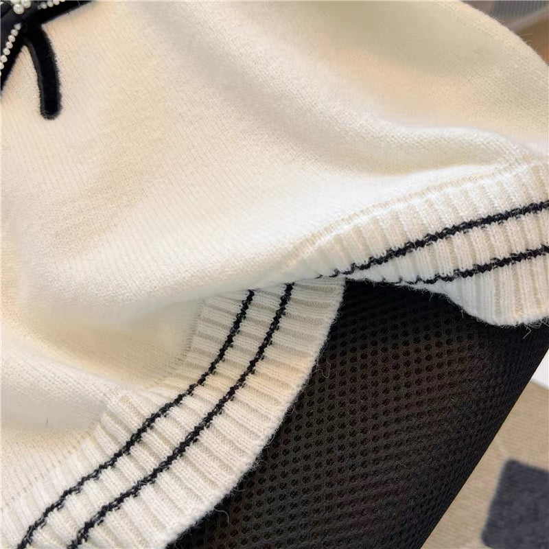 First-line brand cut label women's clothing big brand foreign trade export solitary sample clothing heavy industry beaded pullover short-sleeved sweater trendy
