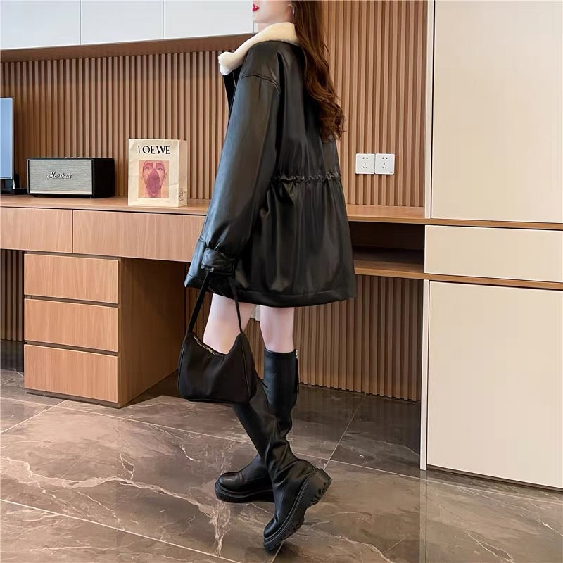 Designed lining plush thickened jacket for women 2023 new autumn and winter fashionable foreign style loose Korean style top (S0514)