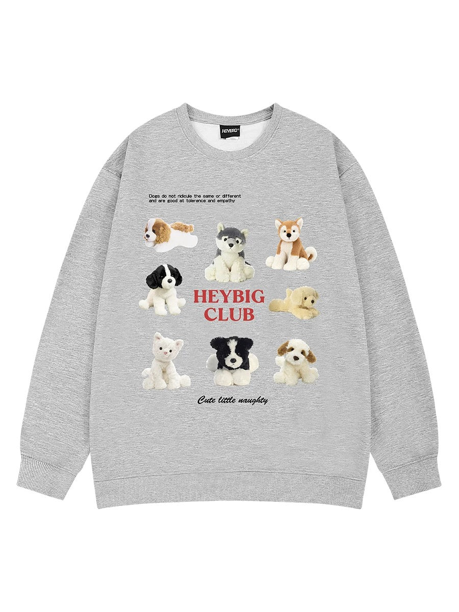 American heavyweight sweatshirt for men and women in autumn and winter cartoon dog trendy brand high street oversize couple plus velvet bottoming shirt