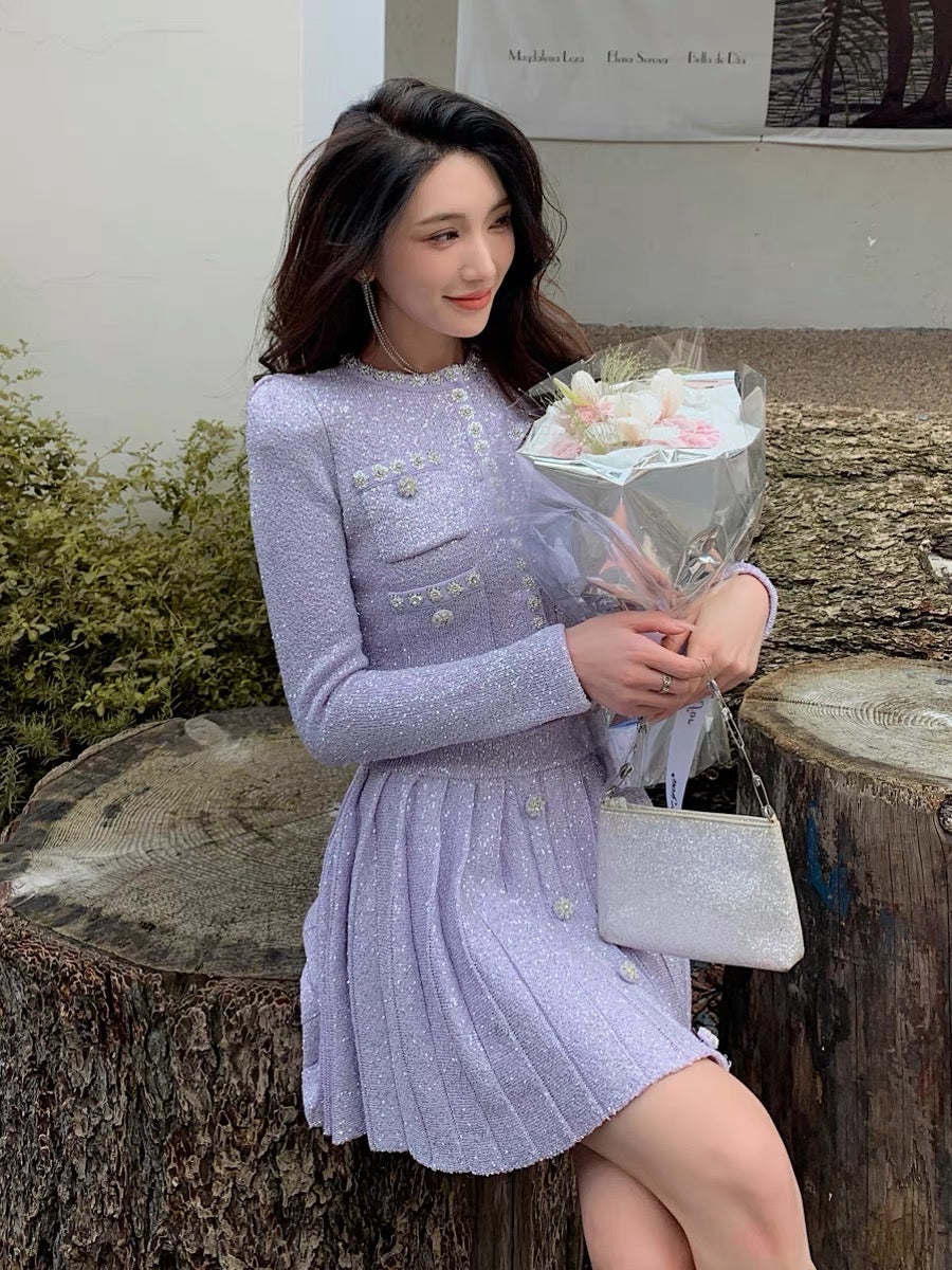 fitted lace wedding dress Autumn clothing is paired with a set of French gentle commuting purple –  Lee Nhi Boutique