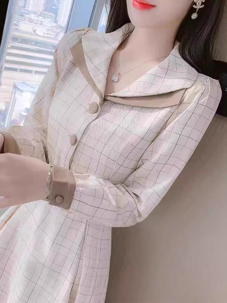 Autumn doll collar dress women's spring and autumn 2023 new style waist slimming French retro long skirt