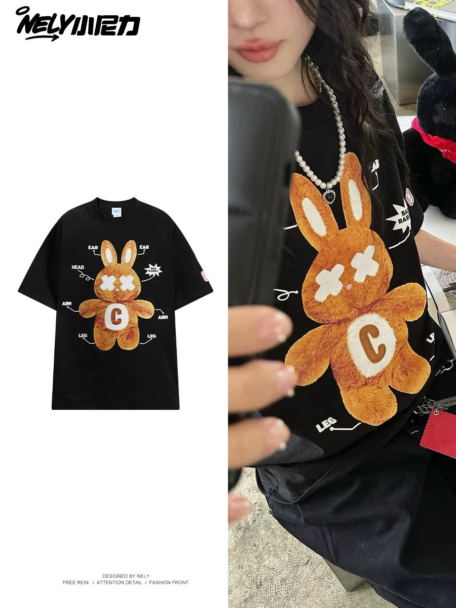 American cartoon cat print round neck short sleeve men and women summer 2025 couple pure cotton t-shirt half sleeve bottoming shirt trend