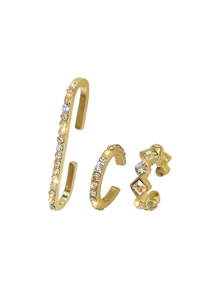 Brilliant three-piece set~Niche high-end stacking combination ear bone clip for women with metal style hot girls fashionable hip-hop ear hooks