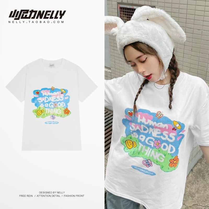 American cartoon cat print round neck short sleeve men and women summer 2025 couple pure cotton t-shirt half sleeve bottoming shirt trend