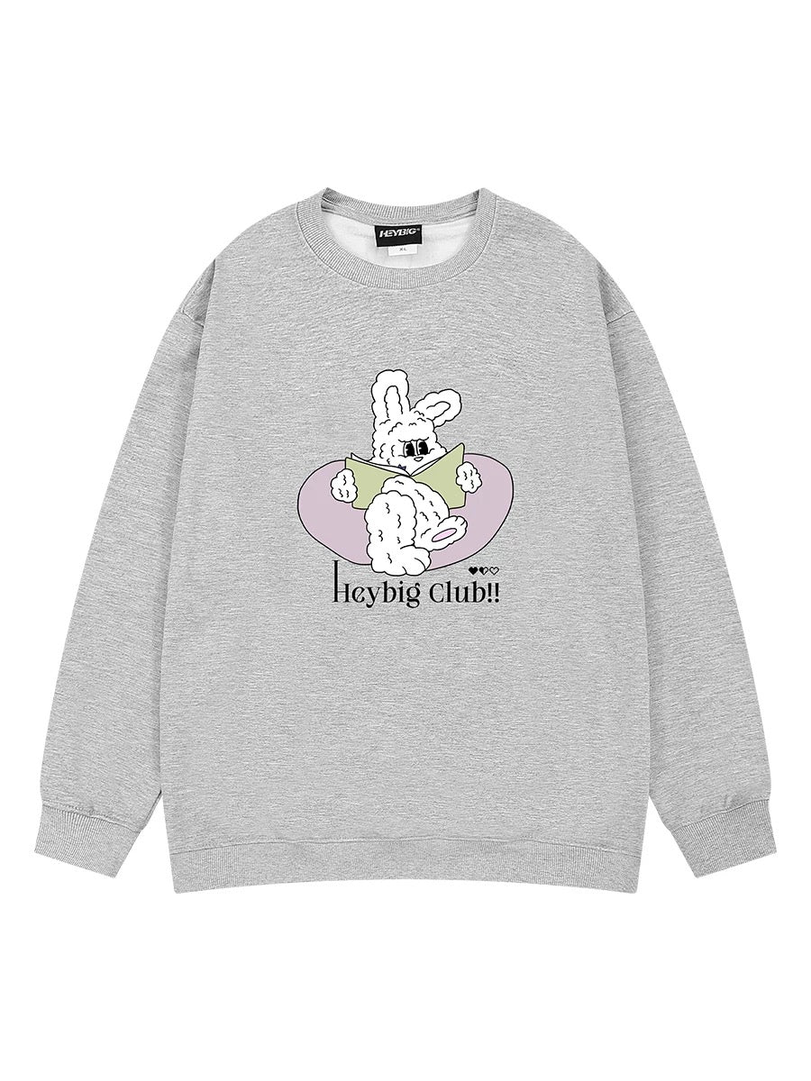 American retro creative rabbit print round neck sweatshirt for men and women in autumn and winter, long-sleeved bottoming shirt, trendy tops