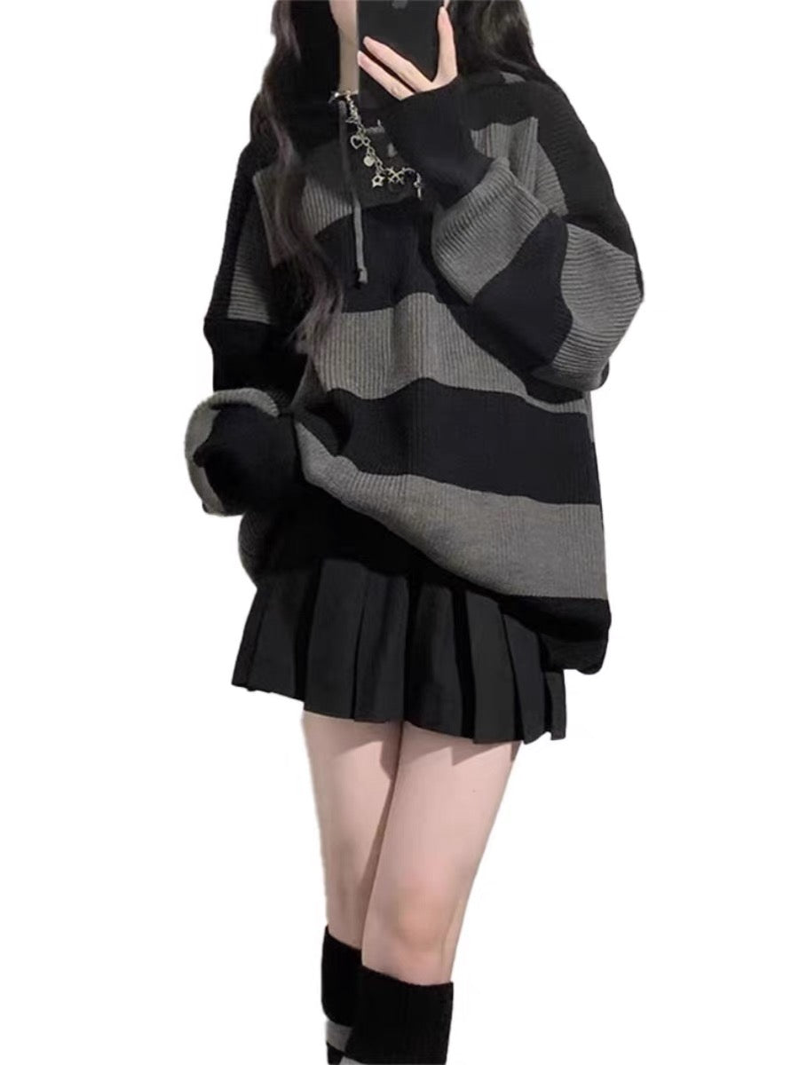 Lazy style loose coat knitted top women's sweater mid-length retro Japanese style winter 2023 new style early and early autumn