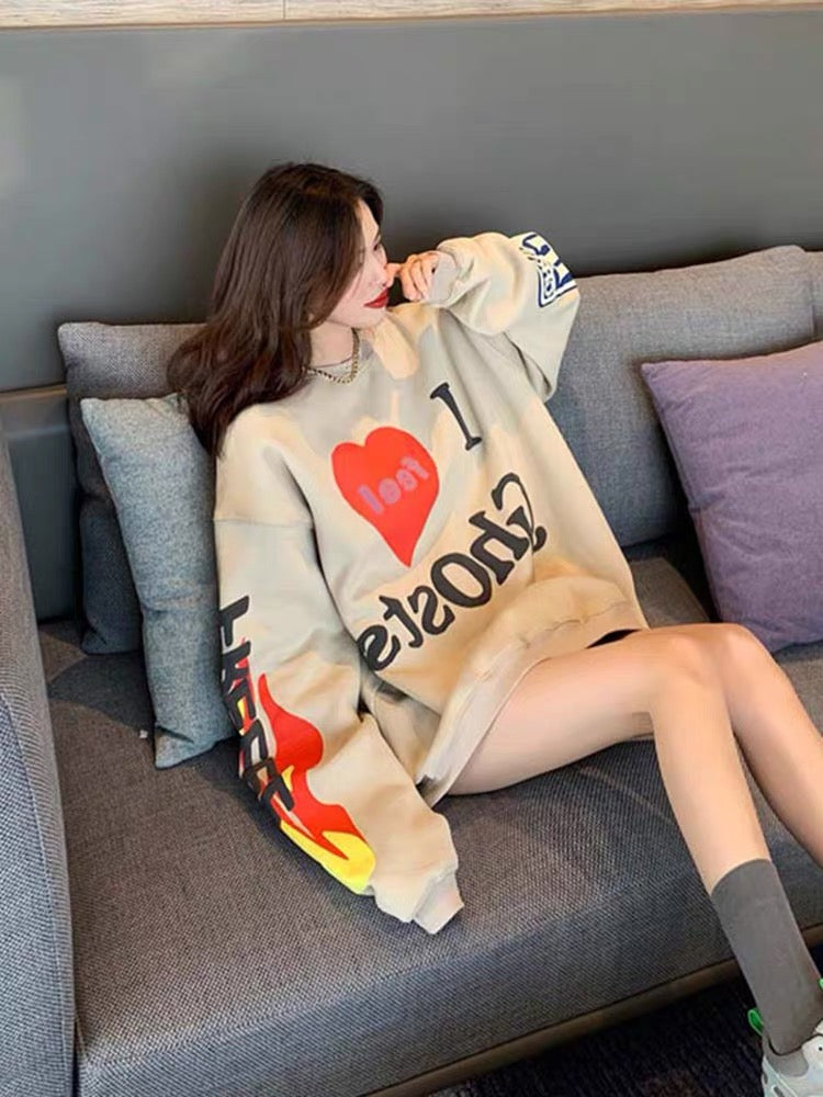 Large size sweet letter printed sweatshirt women's loose Korean version 2020 winter new style gentle style fashion trend top T3456