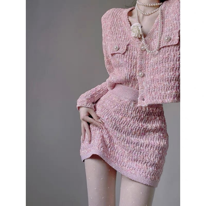 Women's 2023 new complete set with a complete set of elegant lady Xiaoxiangfeng knitted autumn women's suit two-piece set (S059)