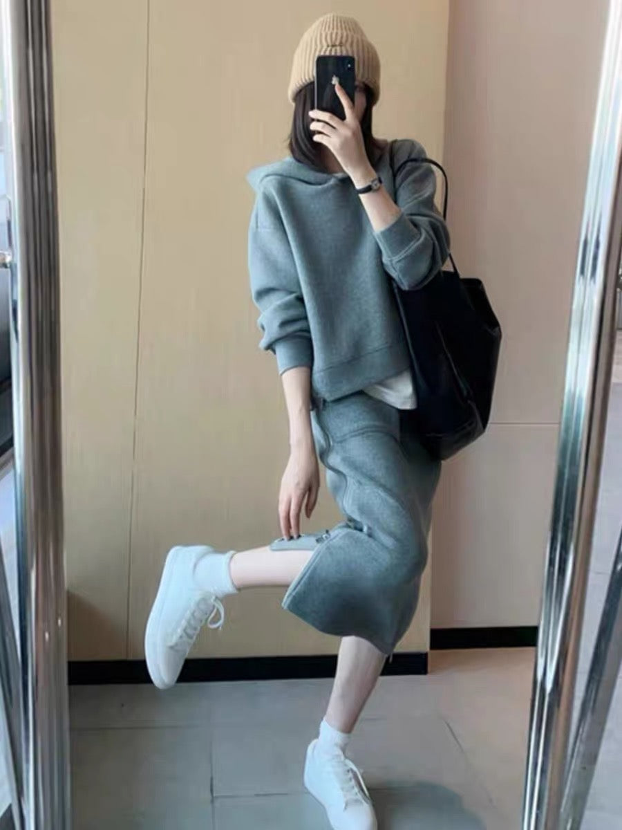 Maternity wear autumn 2023 new suit hooded sweatshirt casual gray skirt spring autumn winter fashion pregnant mother wear