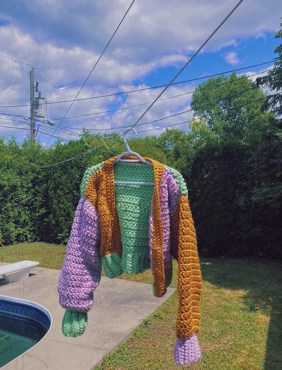 Twist thick woolen knitted cardigan for women 2023 new autumn outer wear rainbow sweater age-reducing v-neck long-sleeved jacket V1148