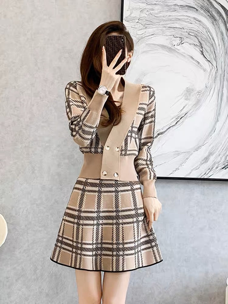 French style small fragrance suit for women 2023 autumn new fashion casual small man top knitted two-piece set (V6611)