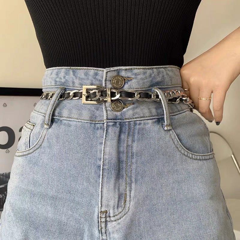 Chain women summer new versatile fashion with jeans trendy contrasting color jk dress accessories ins style belt