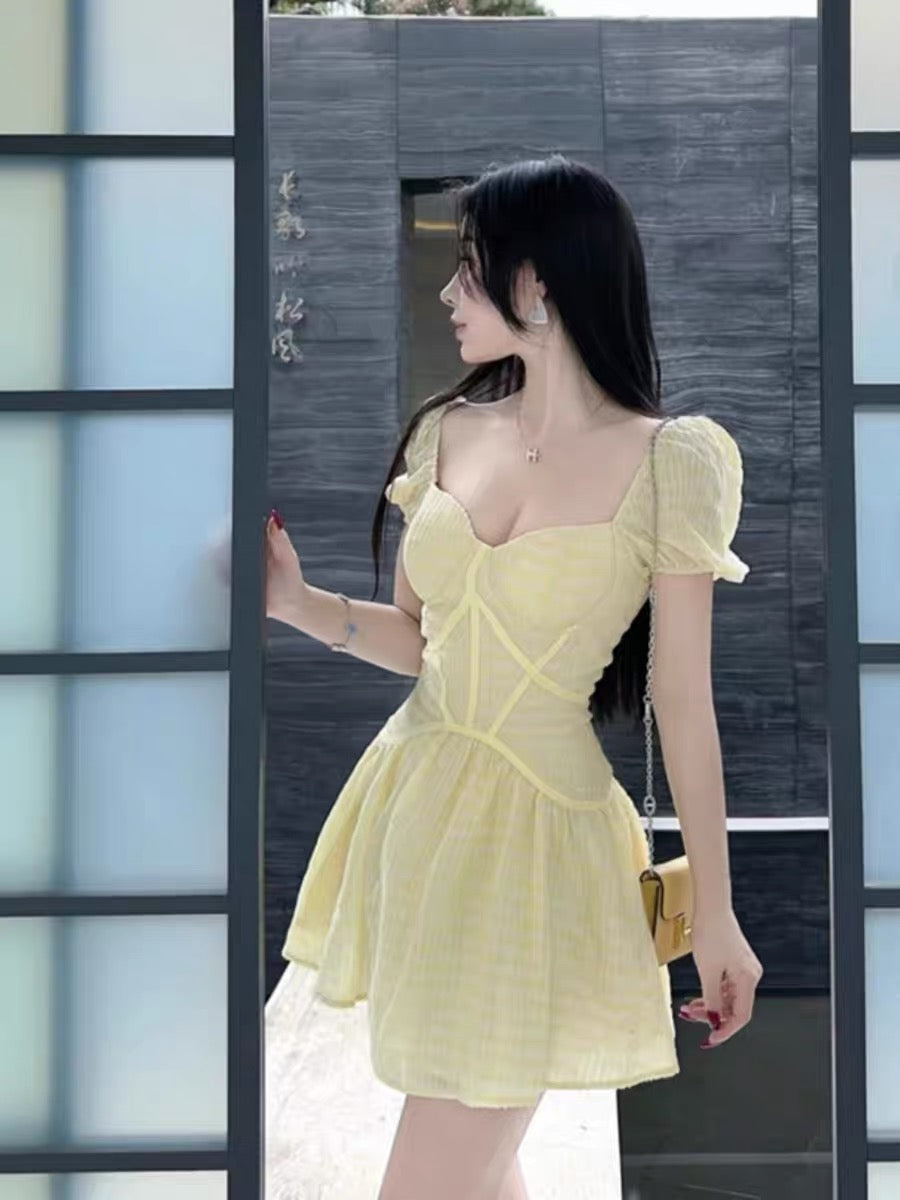 frances puff sleeve mini dress 2023 new summer style French puff short-sleeved temperament square nec –  Lee Nhi Boutique