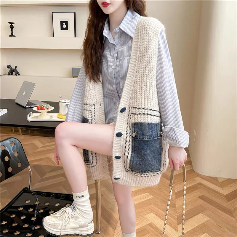 Aesthetic Knitted Vest Long Vest Korean Style Women's Sweater