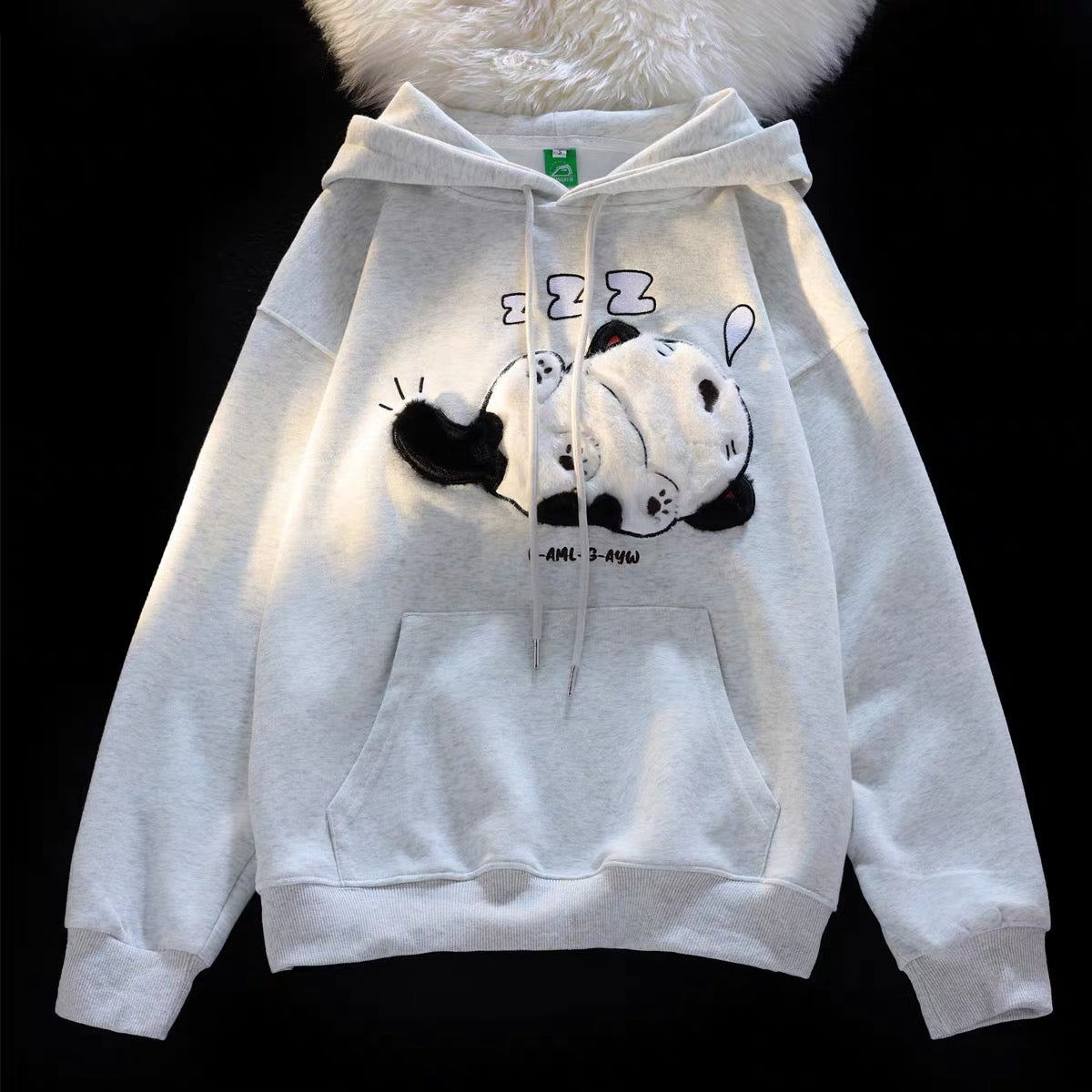 Oversize floral gray hooded sweatshirt for women 2023 new embroidered cartoon loose American style lazy chic jacket