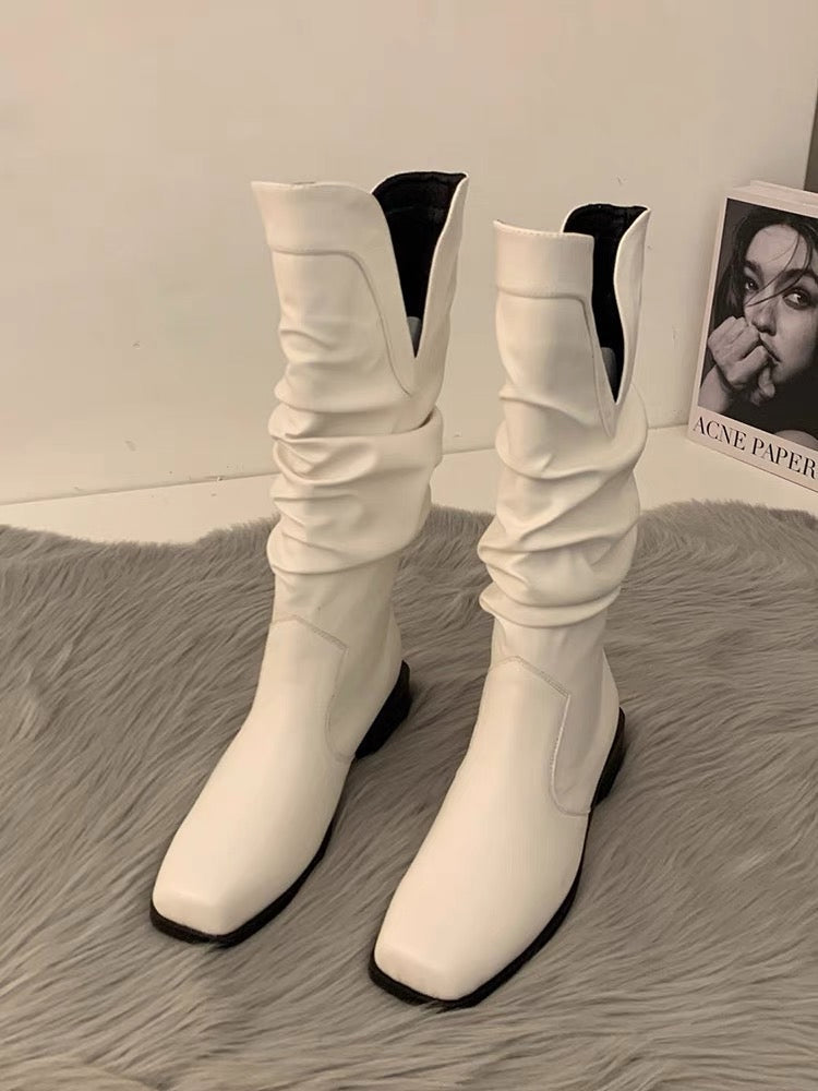 Boots summer women's 2023 new hot style western cowboy style knight piles of boots square toe but knee boots