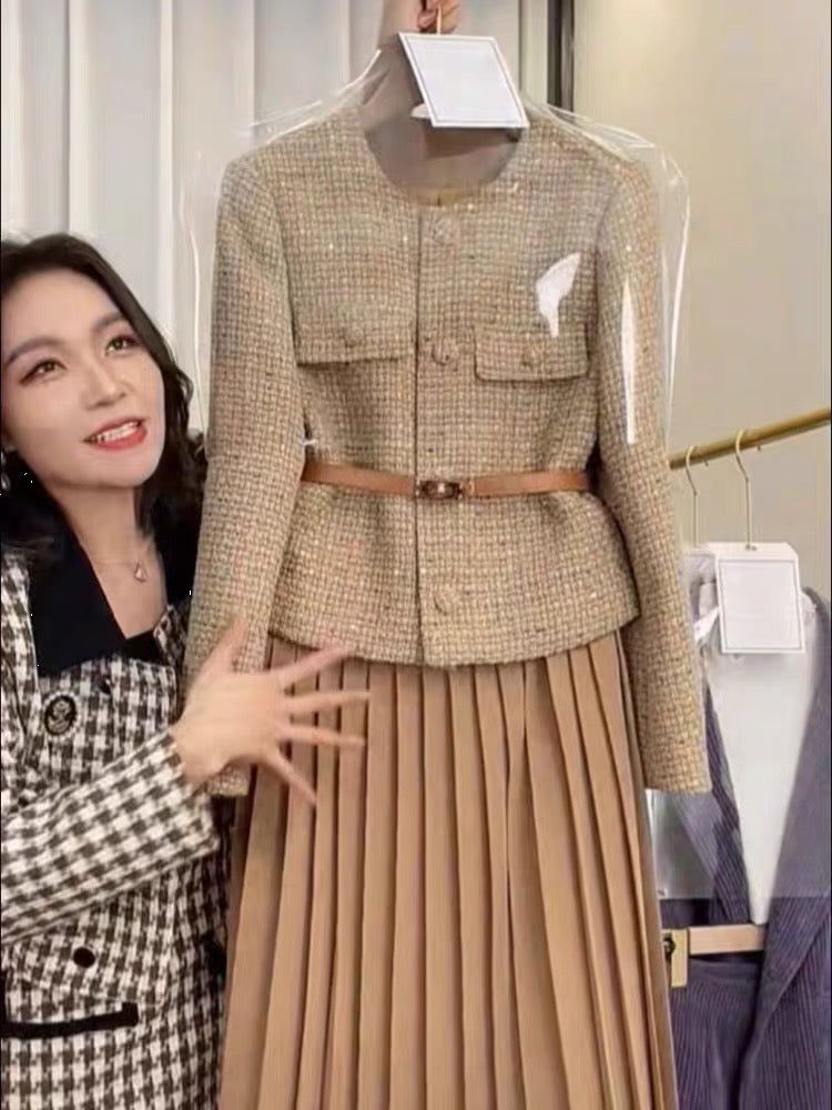 Autumn and winter 2023 new women's clothing high-end temperament celebrity suit first love light luxury small fragrance coffee color dress
