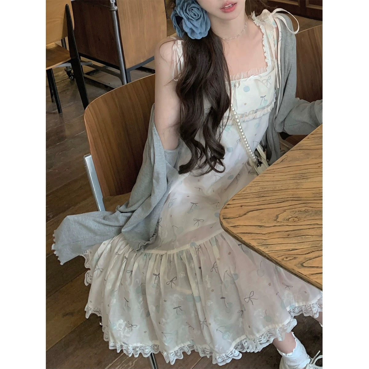 THE TURE original blueberry cherry lace suspender dress 2024 new niche –  Lee Nhi Boutique