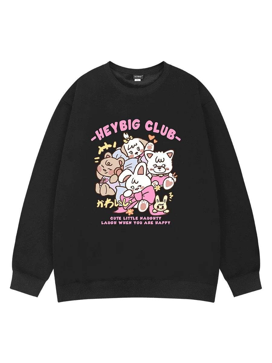 Round neck sweatshirt for men and women in autumn and winter plus velvet bear and rabbit loose heavy tops American trendy brand men's jackets