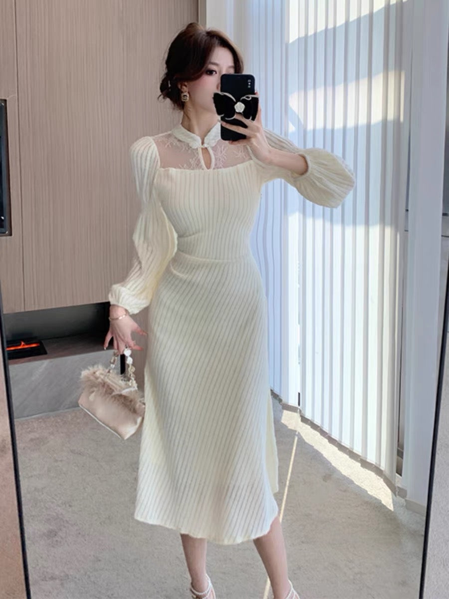 Autumn and winter gentle new Chinese style lantern sleeves improved cheongsam dress retro high-end temperament skirt sexy inner wear