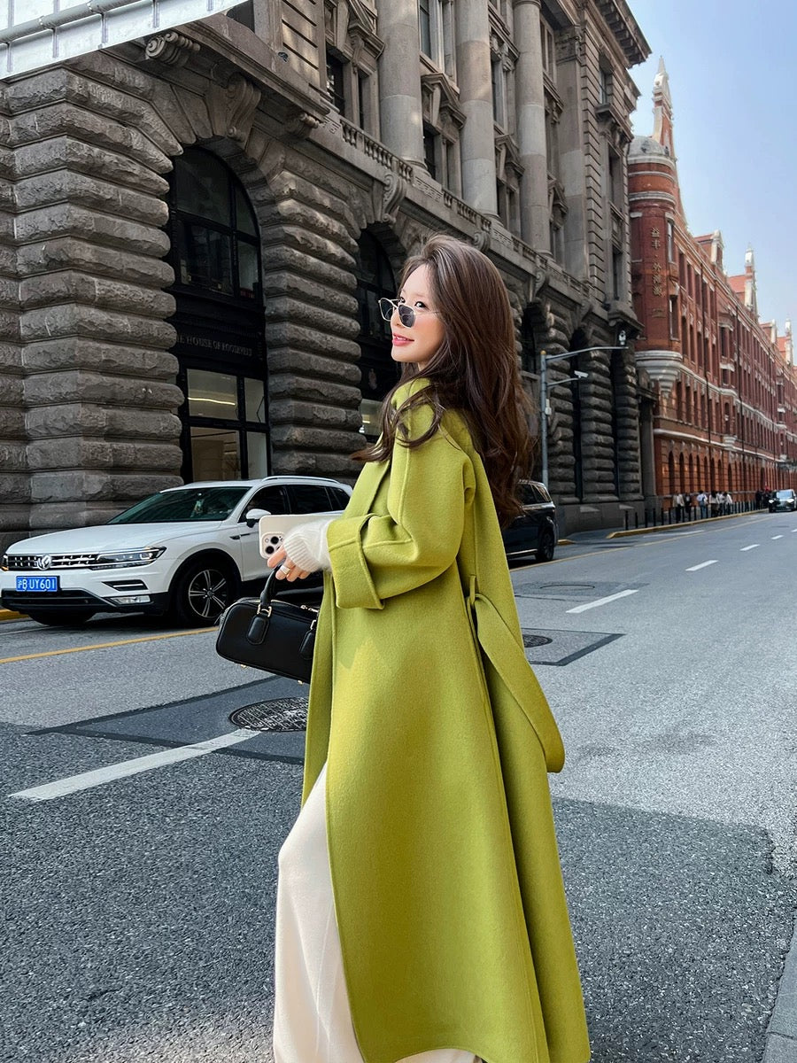 High-end double-sided cashmere coat women's mid-length 2023 autumn and winter new temperament loose waisted woolen coat