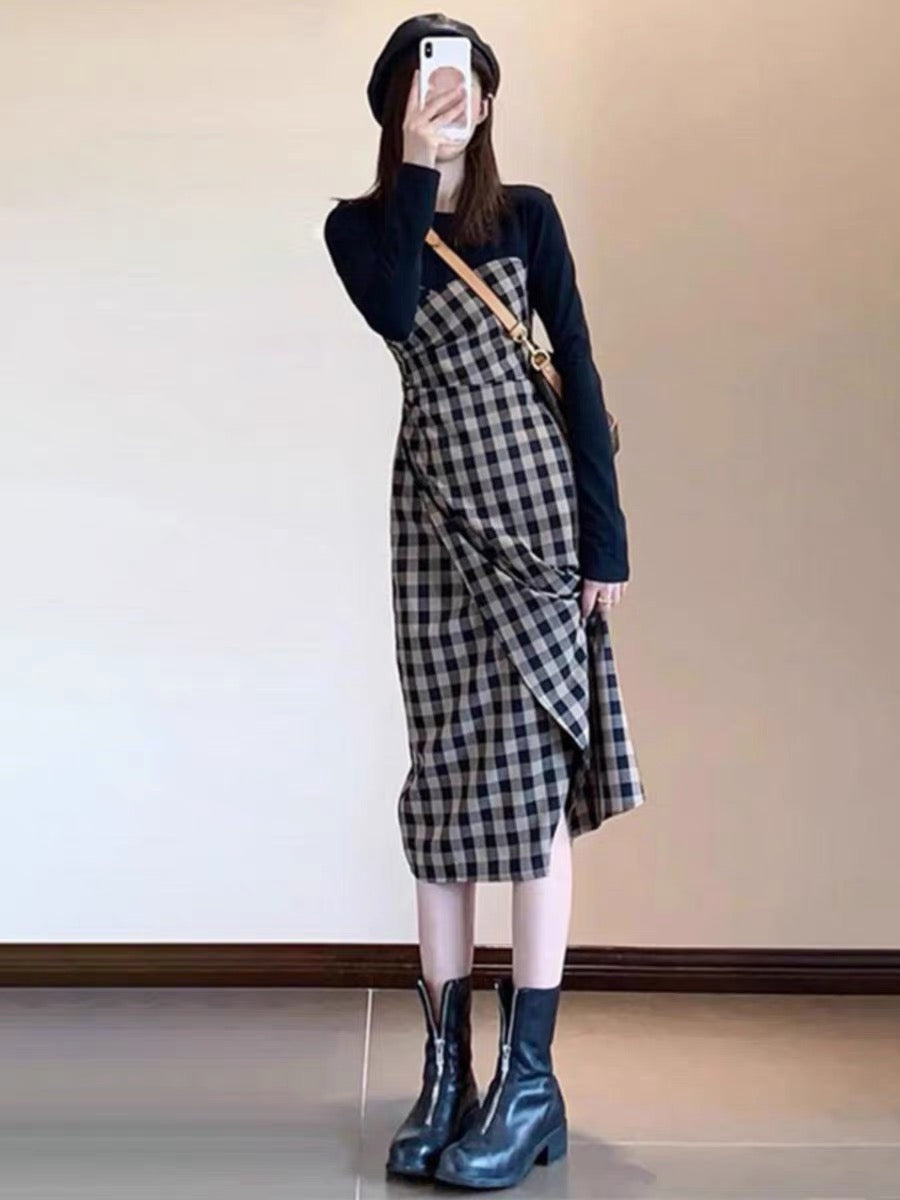 High-end long-sleeved dress 2023 new style early autumn temperament goddess style cold style small butt-covering skirt