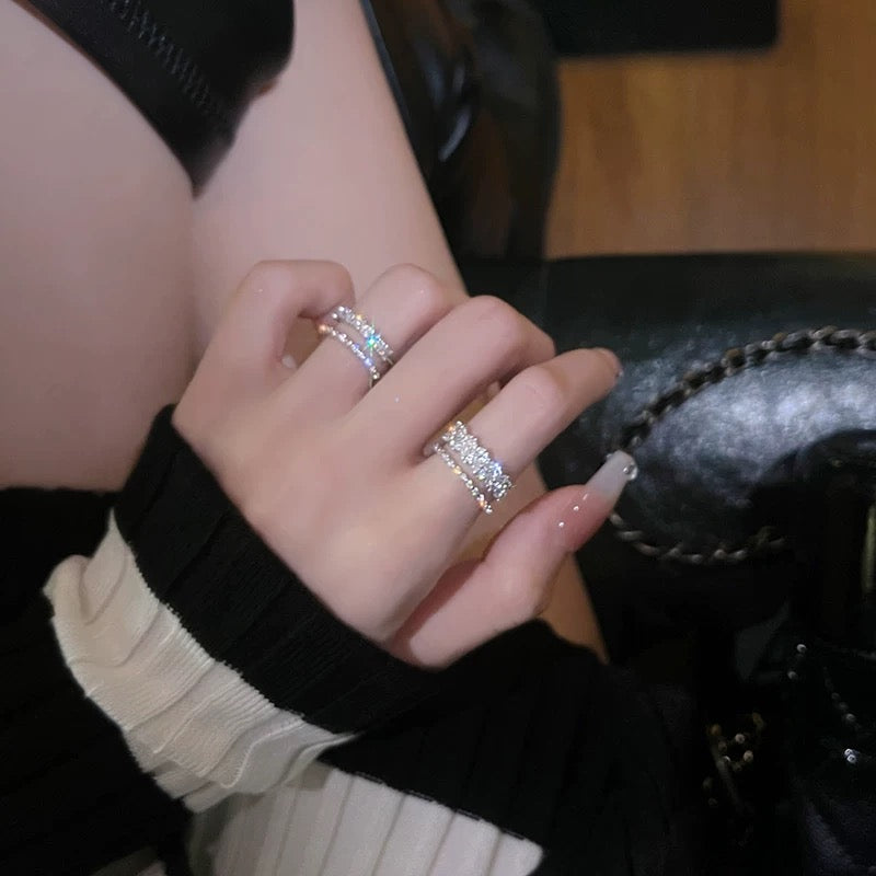 Starlight between fingers ~ Light luxury niche exquisite zircon ring for women cold style high-end design ring 2023 new style