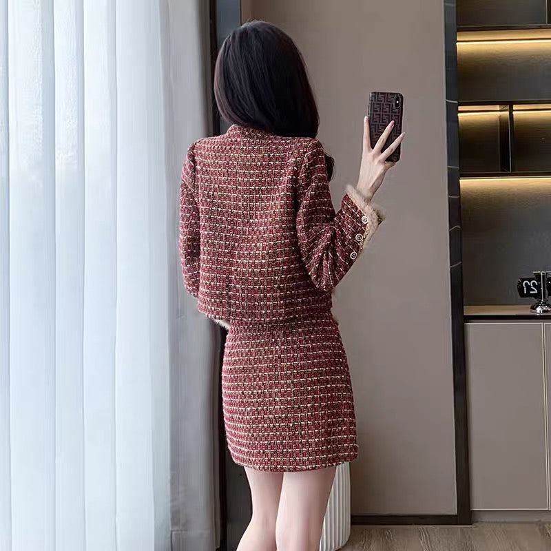 2023 new women's fashion suit, small fragrance, light luxury, high-end, foreign style, age-reducing skirt, two-piece autumn set