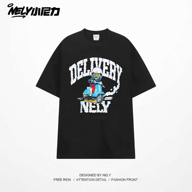 American cartoon cat print round neck short sleeve men and women summer 2025 couple pure cotton t-shirt half sleeve bottoming shirt trend