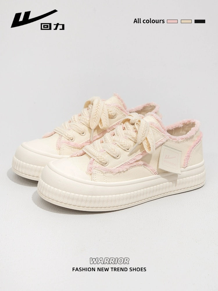 Pull back fairy pink canvas shoes for women 2024 spring new versatile white sneakers thick-soled sports and leisure shoes