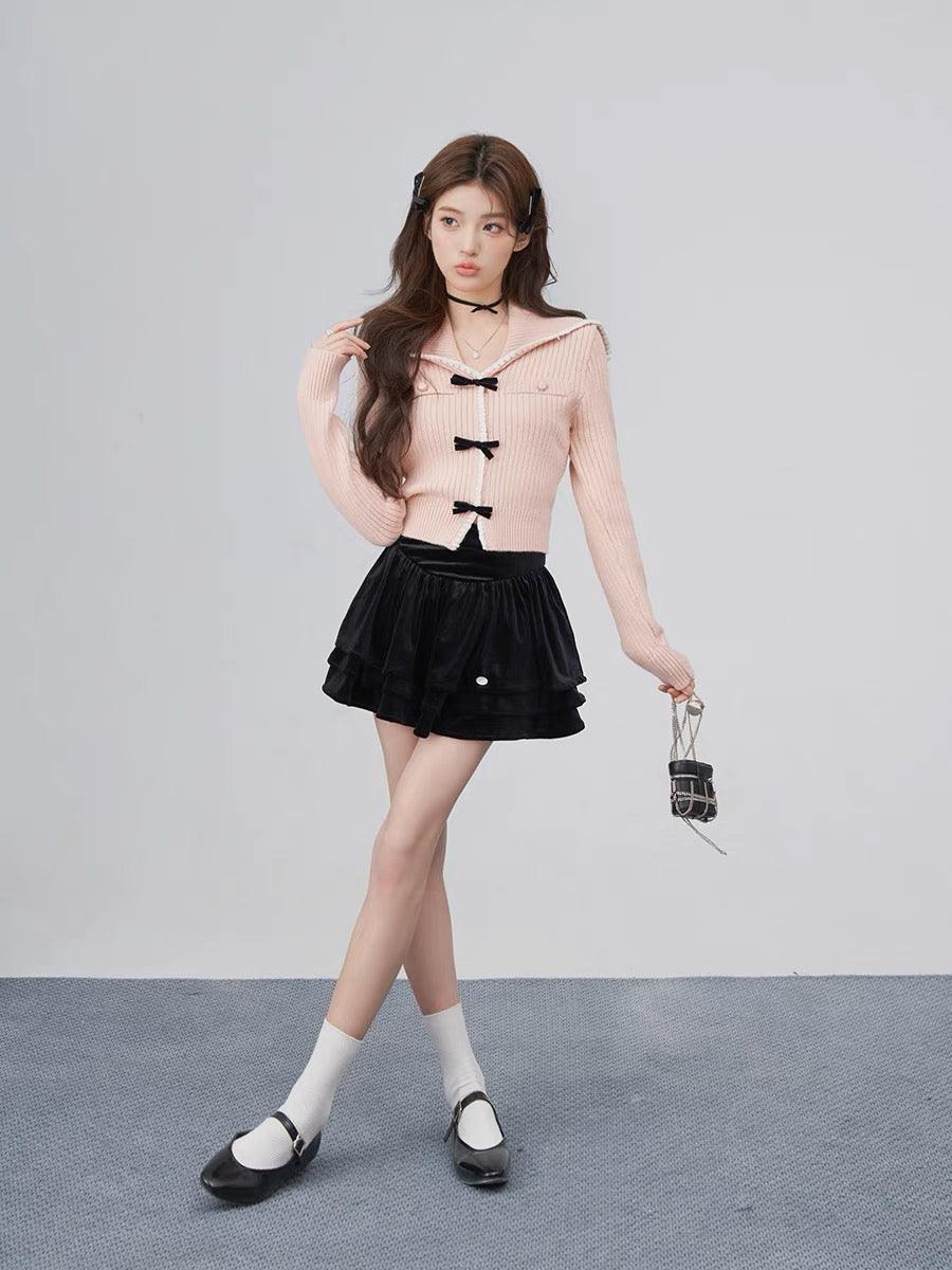 Mrs. Hualing's autumn tops for women's outerwear new style knitted pink bow decorated crew neck sweater for women V2220