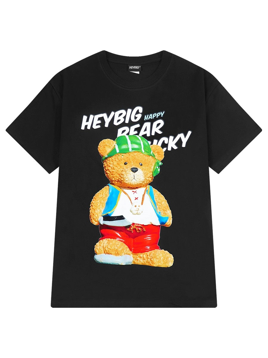 Pure cotton short-sleeved T-shirt for boys 2024 summer new American cartoon bear heavy loose casual round neck half sleeve