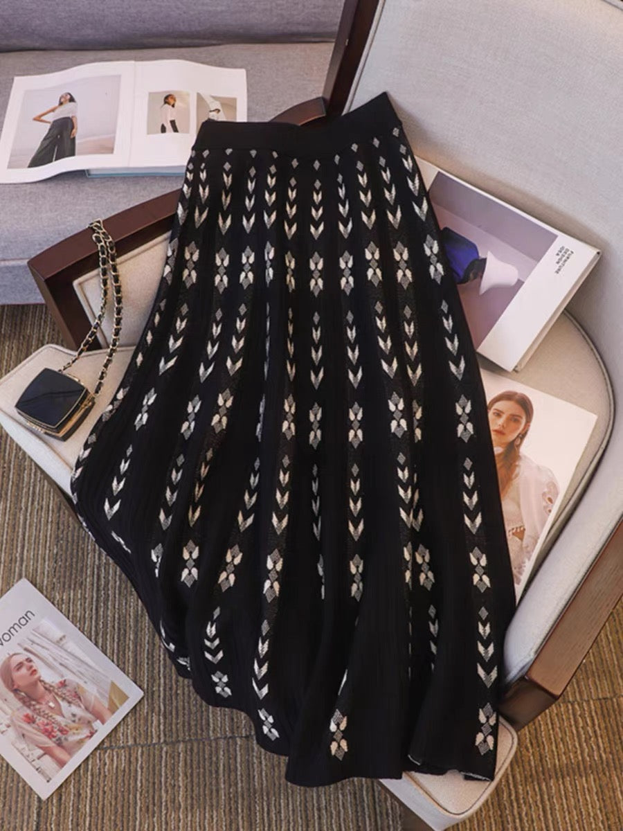 Skirts with sweaters and coats, autumn and winter knitted skirts, women's long skirts, mid-length winter skirts, large hem A-line skirts