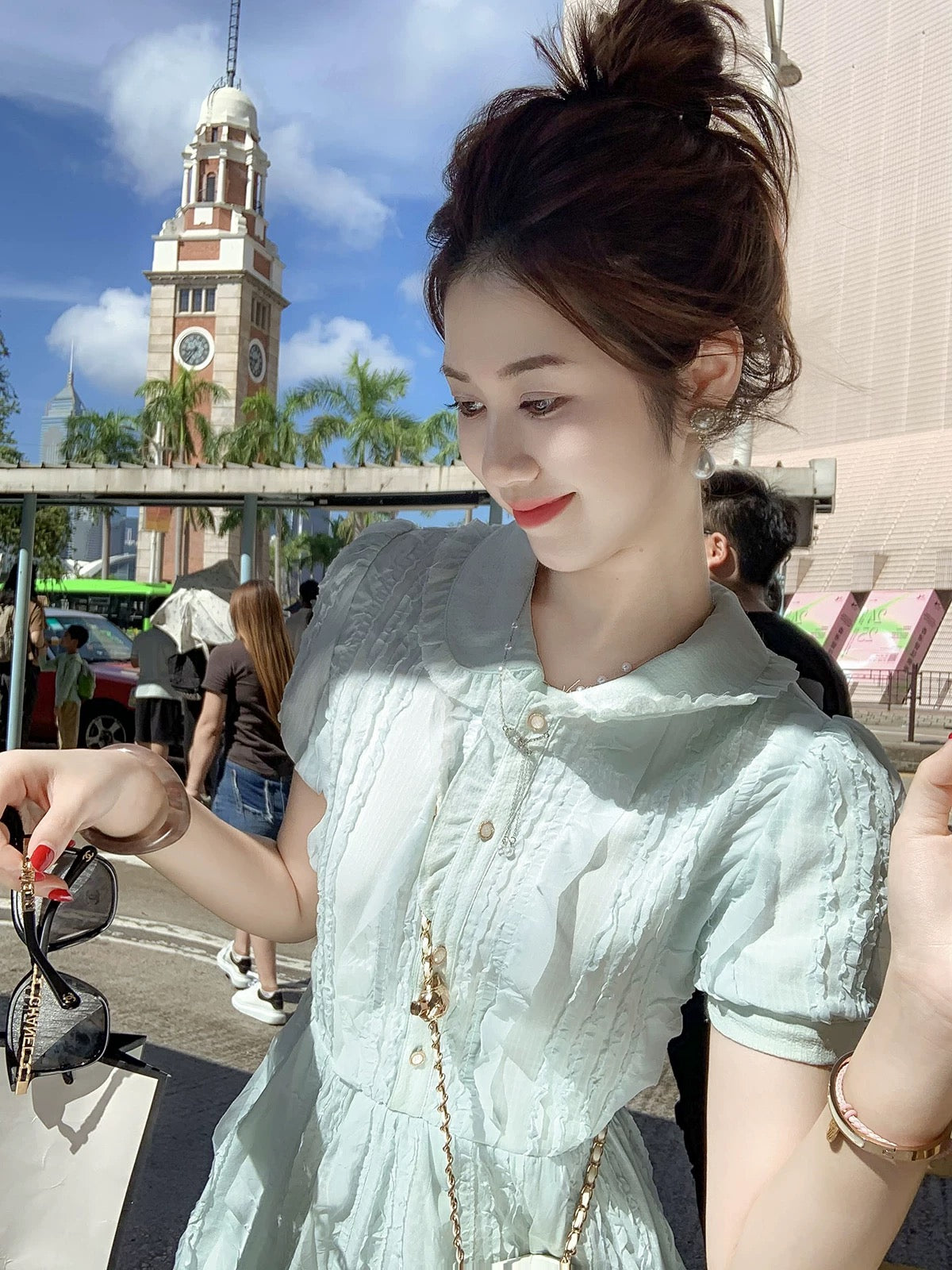 Fish Rabbit Rabbit French blue dress female summer 2024 new temperament slim chiffon short skirt