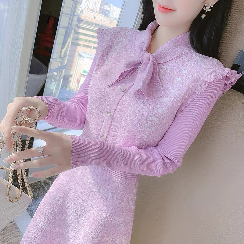 lolita early autumn long-sleeved knitted dress for women autumn and winter 2023 new temperament sweet little fairy skirt