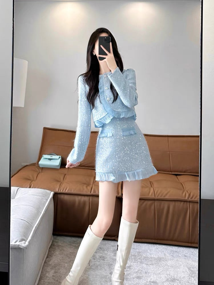 Xiaoxiangfeng suit 2023 new hot style autumn and winter high-end temperament celebrity salt series light mature hip skirt two-piece set (S5551)