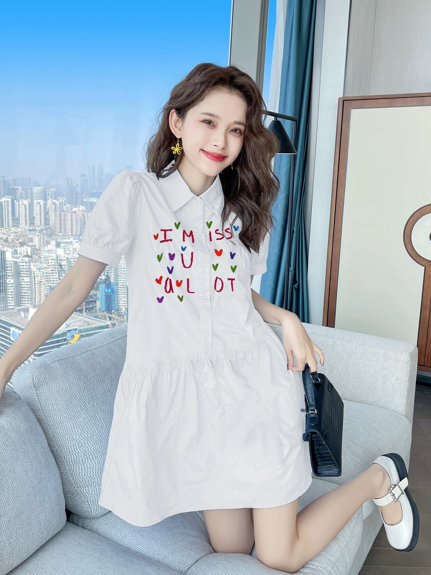 New summer 2024 white shirt dress French style small size early summer popular beautiful temperament skirt female summer
