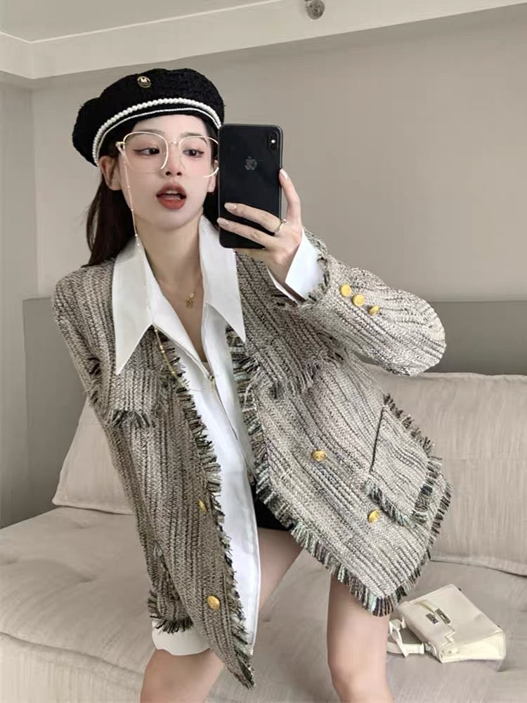 Tweed Small Fragrance Tassel Casual Suit Jacket Women's Spring and Autumn Temperament Ladies High Sense Top Small Man