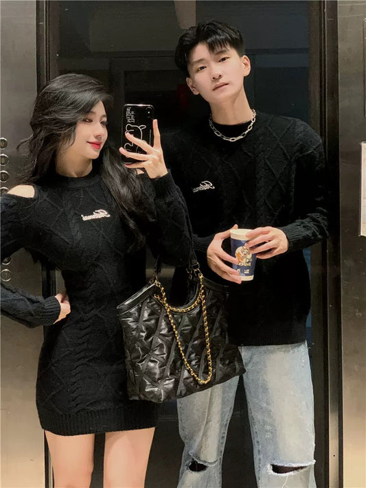 Couple clothing autumn and winter 2023 new ins super hot sweater dress for one man and one woman Korean style French sweater trend