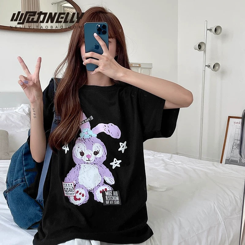 American cartoon cat print round neck short sleeve men and women summer 2025 couple pure cotton t-shirt half sleeve bottoming shirt trend