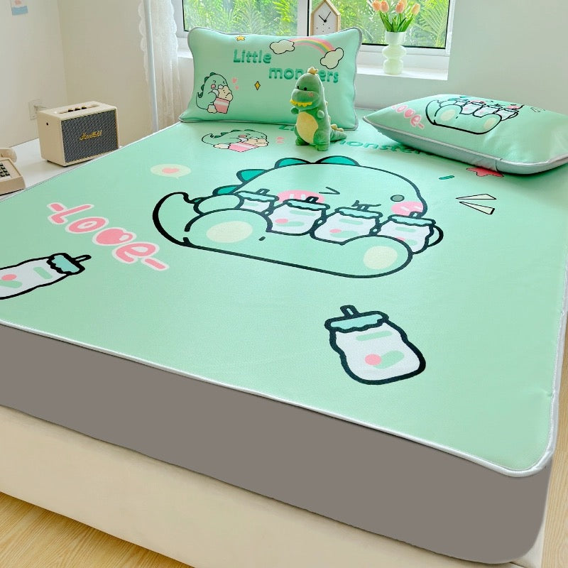 Summer ice silk mat three-piece bed sheet set student dormitory air-conditioning mat home washable foldable soft mat