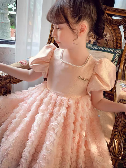 Girls Dress Summer Dress 2023 New Style Children's Dress Skirt Little Girl Puff Sleeve Mesh Princess Dress