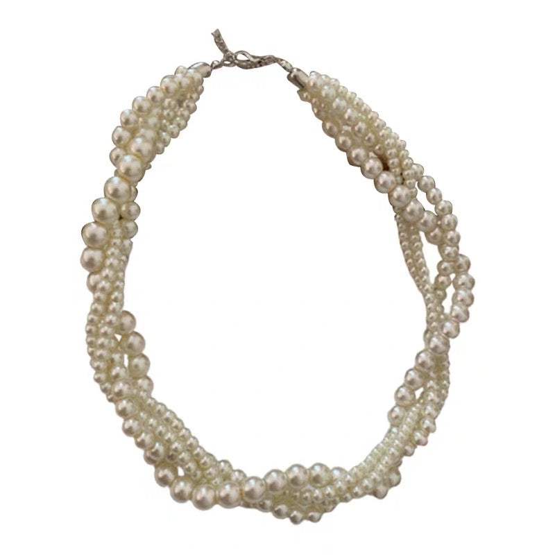 French retro pearl multi-layer necklace fashion personality temperament neck chain clavicle chain design sense twist winding necklace