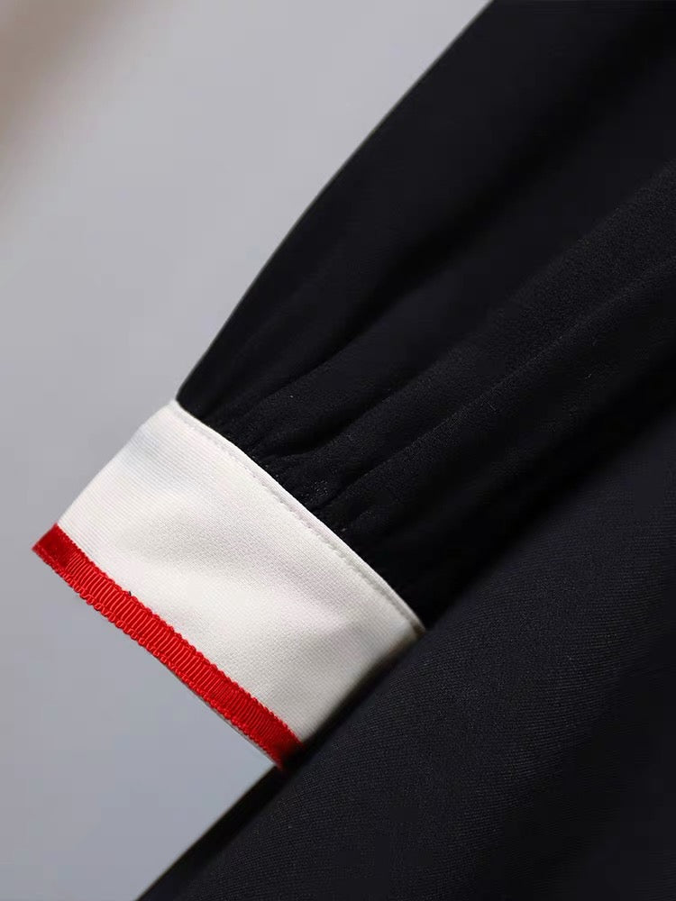 Miss DG high-end temperament small fragrant dress 2023 autumn and winter lapel bow waist slimming skirt (D0676)