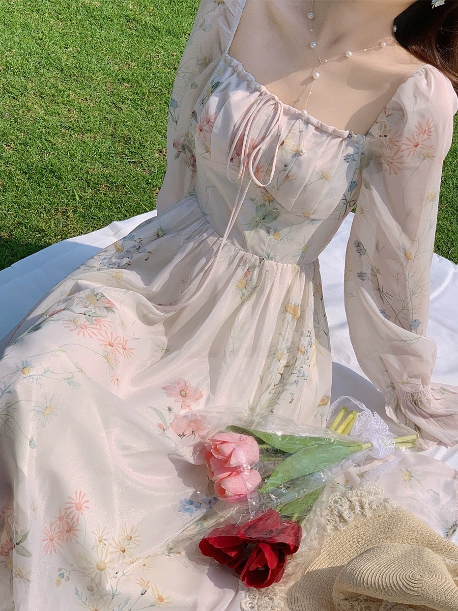 Tanggongzi holiday style chiffon dress fairy super fairy style gentle tea break French first love skirt long skirt